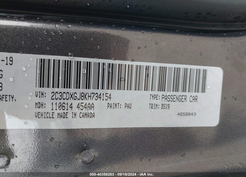 2019 DODGE CHARGER SCAT PACK VIN: 2C3CDXGJ8KH734154