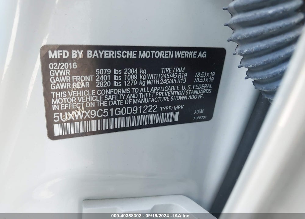 2016 BMW X3 XDRIVE28I VIN: 5UXWX9C51G0D91222