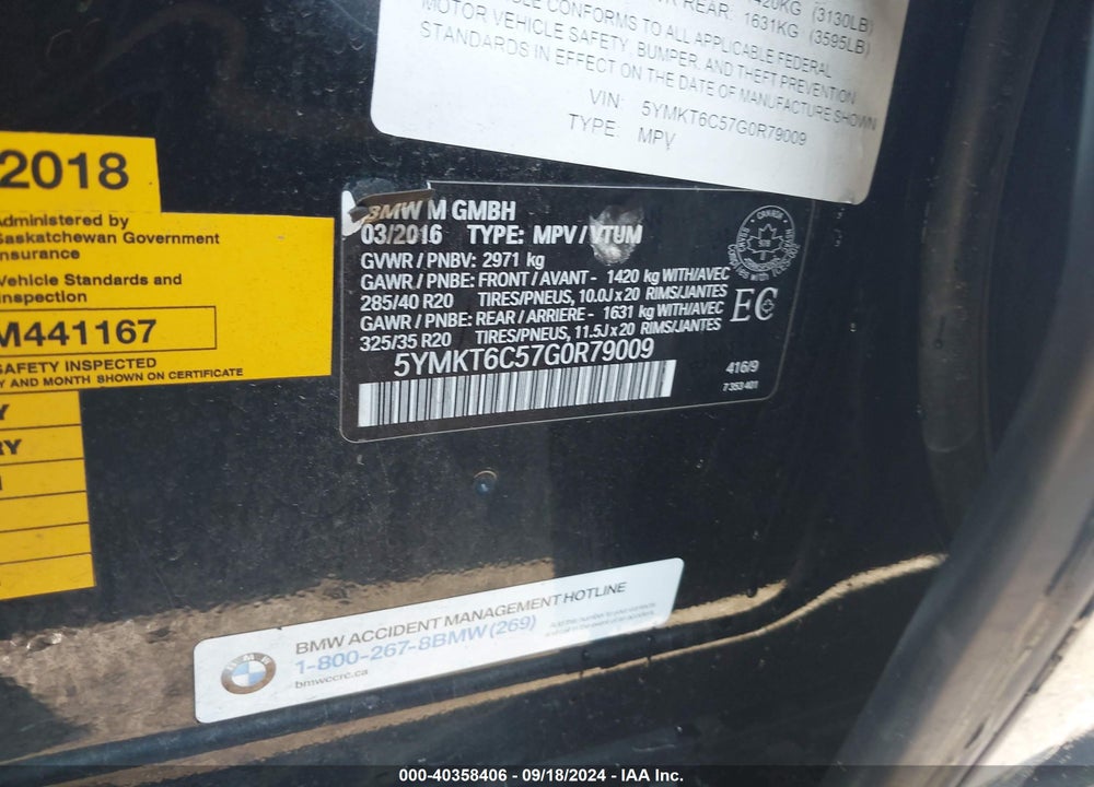 2016 BMW X5 M VIN: 5YMKT6C57G0R79009