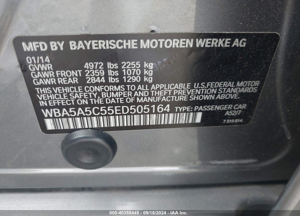 2014 BMW 528I VIN: WBA5A5C55ED505164