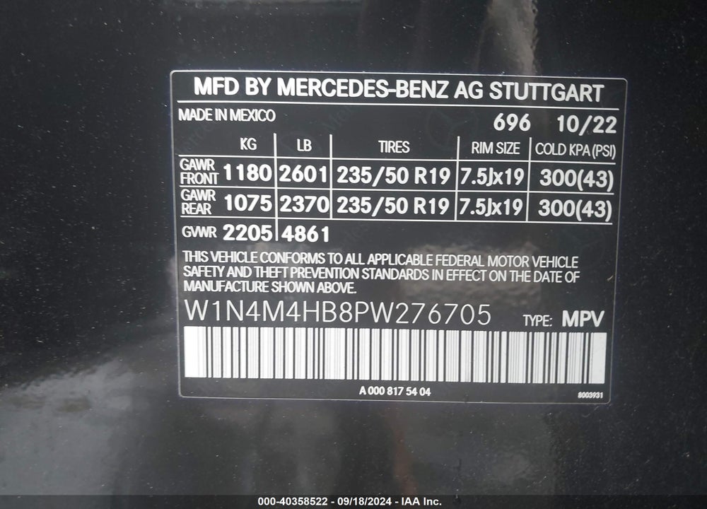 2023 MERCEDES-BENZ GLB 250 4MATIC VIN: W1N4M4HB8PW276705