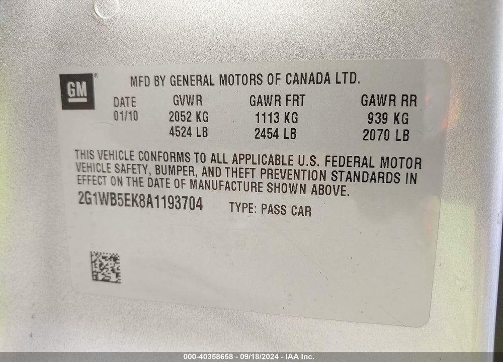 2010 CHEVROLET IMPALA LT VIN: 2G1WB5EK8A1193704