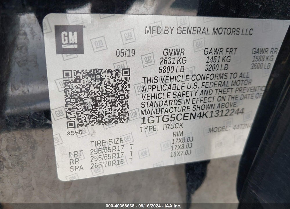 2019 GMC CANYON SLE VIN: 1GTG5CEN4K1312244