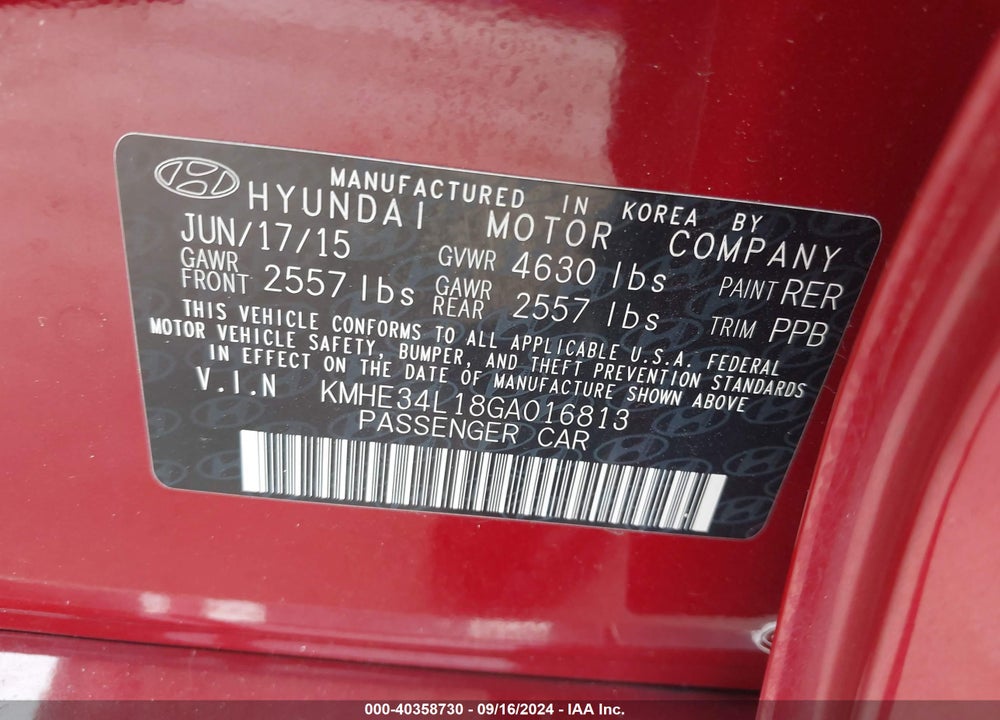 2016 HYUNDAI SONATA HYBRID LIMITED VIN: KMHE34L18GA016813