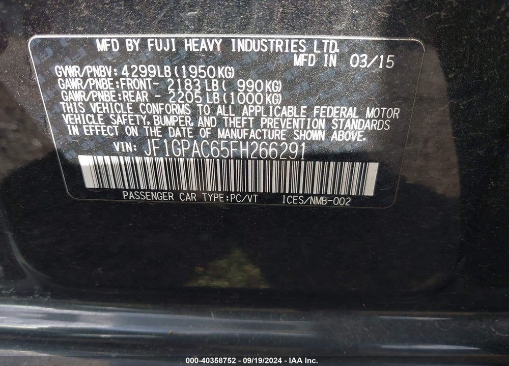 2015 SUBARU IMPREZA 2.0I PREMIUM VIN: JF1GPAC65FH266291