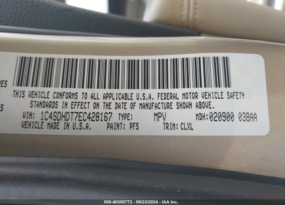 2014 DODGE DURANGO LIMITED VIN: 1C4SDHDT7EC428167