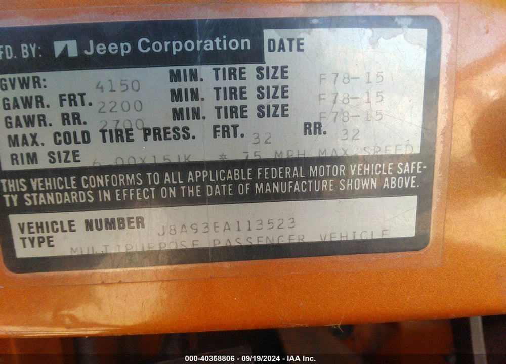 1978 JEEP CJ-7 VIN: J8A93EA113523