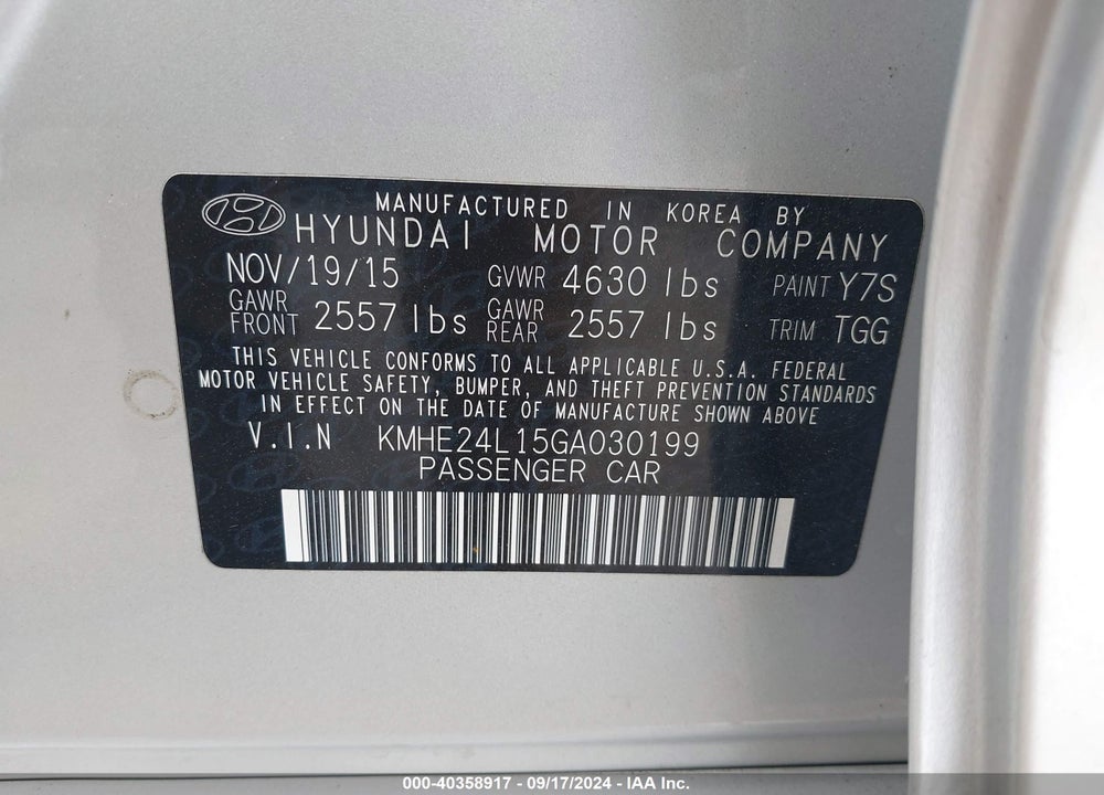 2016 HYUNDAI SONATA HYBRID SE VIN: KMHE24L15GA030199