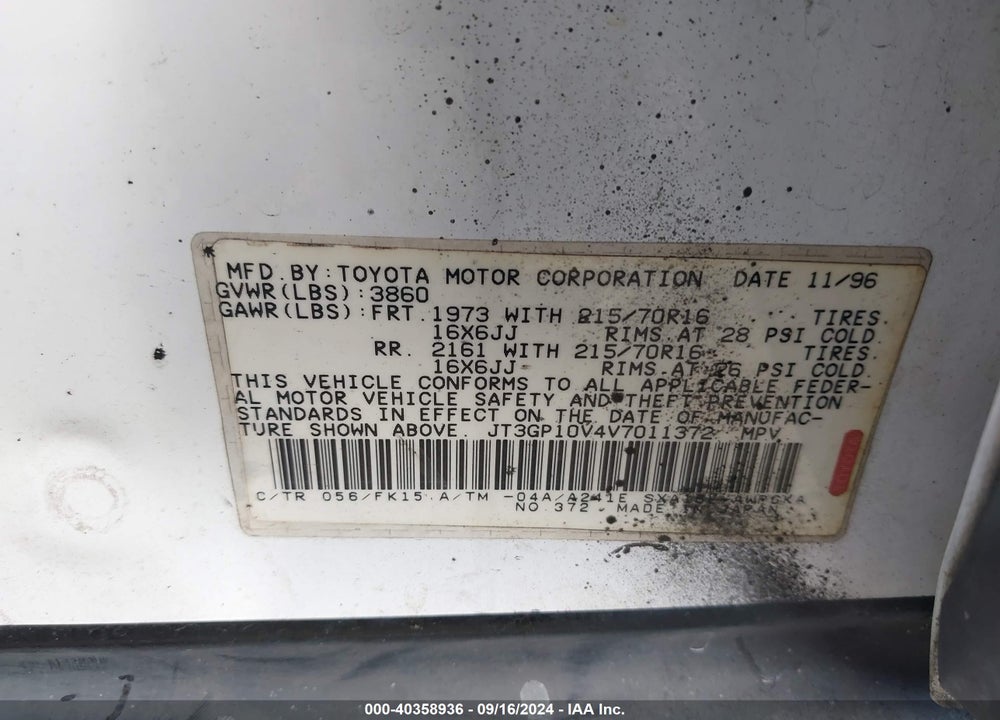 1997 TOYOTA RAV4 VIN: JT3GP10V4V7011372