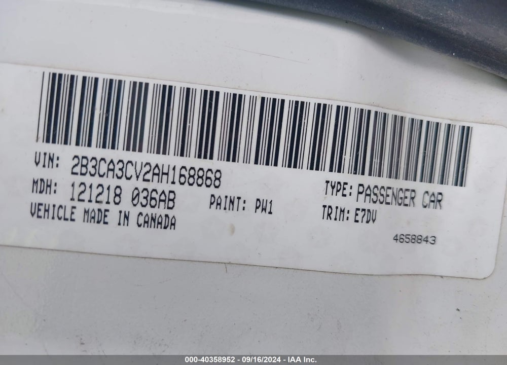 2010 DODGE CHARGER SXT VIN: 2B3CA3CV2AH168868