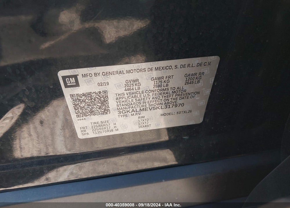 2019 GMC TERRAIN SLE VIN: 3GKALMEV5KL317970