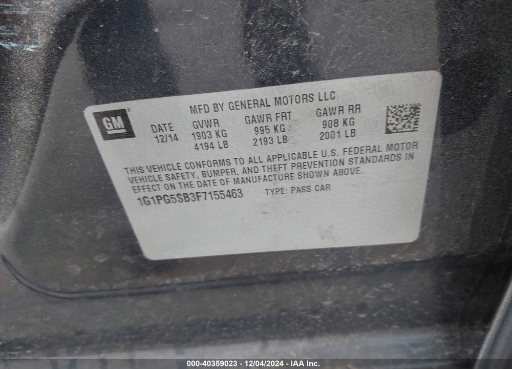 2015 CHEVROLET CRUZE VIN: 1G1PG5SB3F7155463