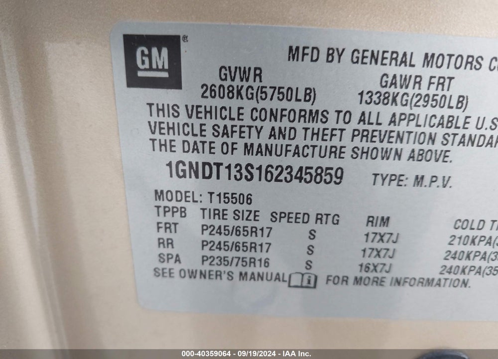 2006 CHEVROLET TRAILBLAZER LS VIN: 1GNDT13S162345859