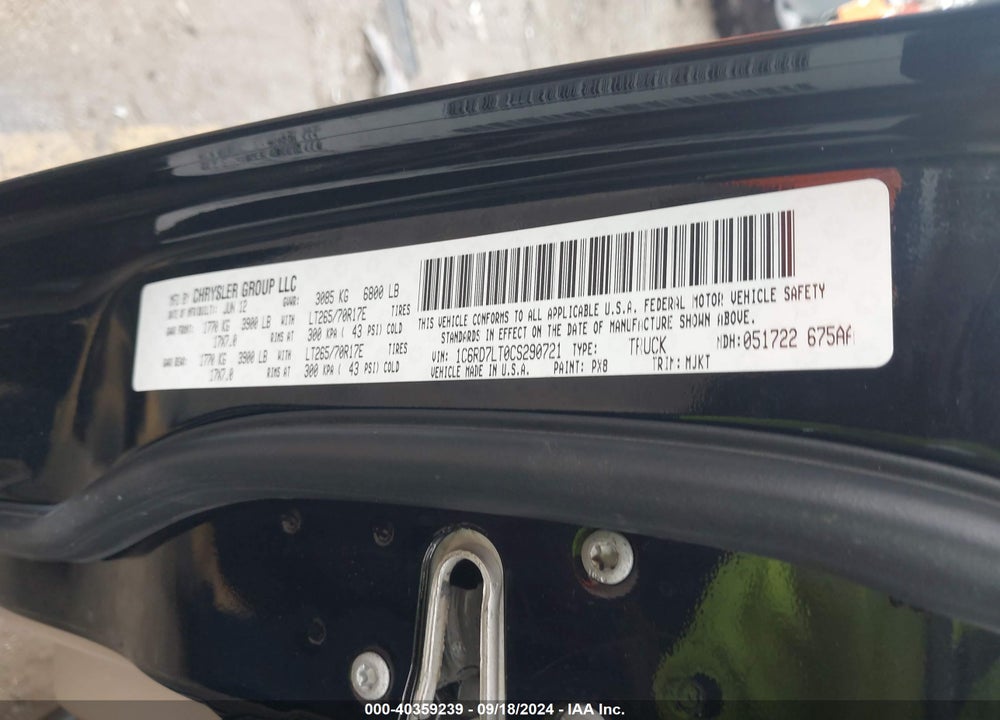 2012 RAM 1500 SLT VIN: 1C6RD7LT0CS290721