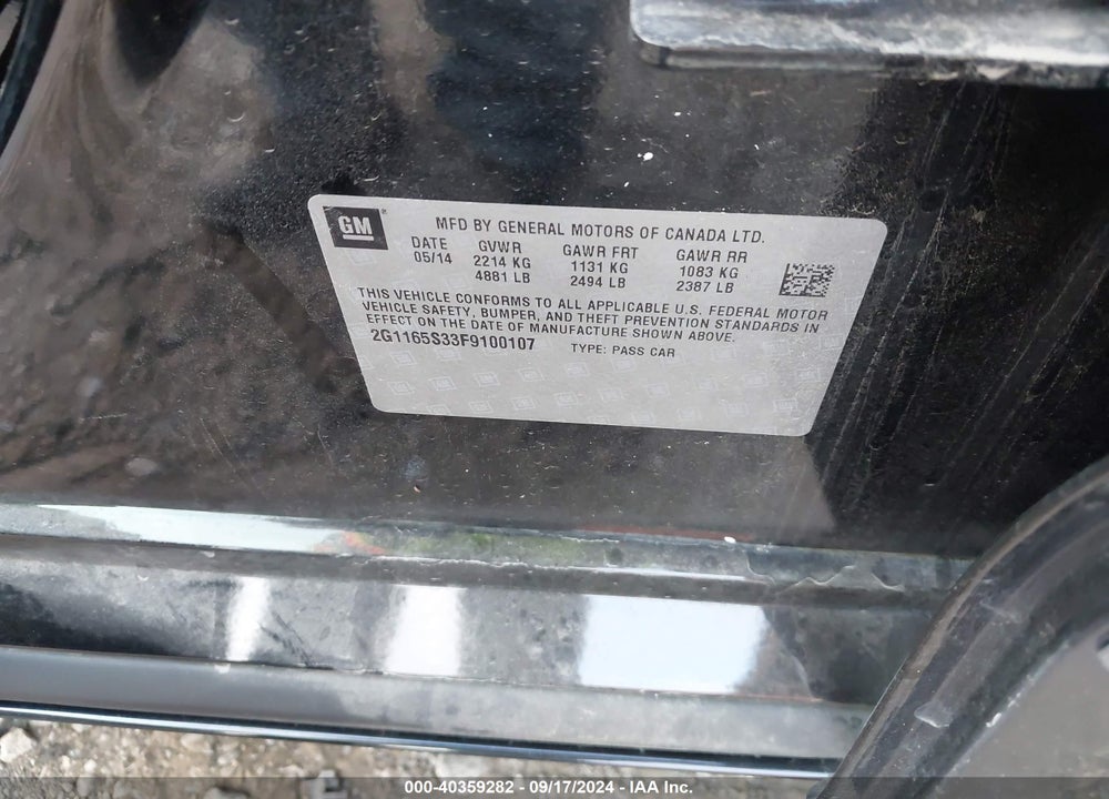 2015 CHEVROLET IMPALA VIN: 2G1165S33F9100107