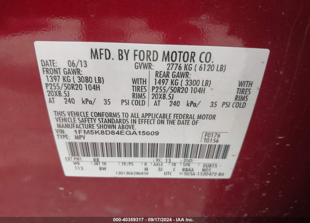 2014 FORD EXPLORER XLT VIN: 1FM5K8D84EGA15609