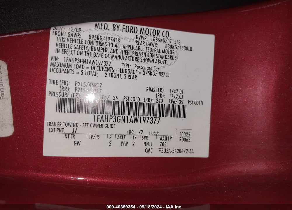 2010 FORD FOCUS SES VIN: 1FAHP3GN1AW197377