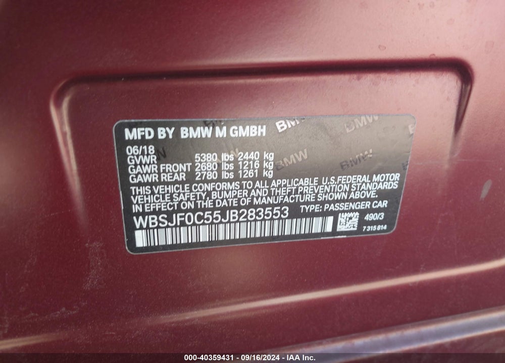 2018 BMW M5 VIN: WBSJF0C55JB283553