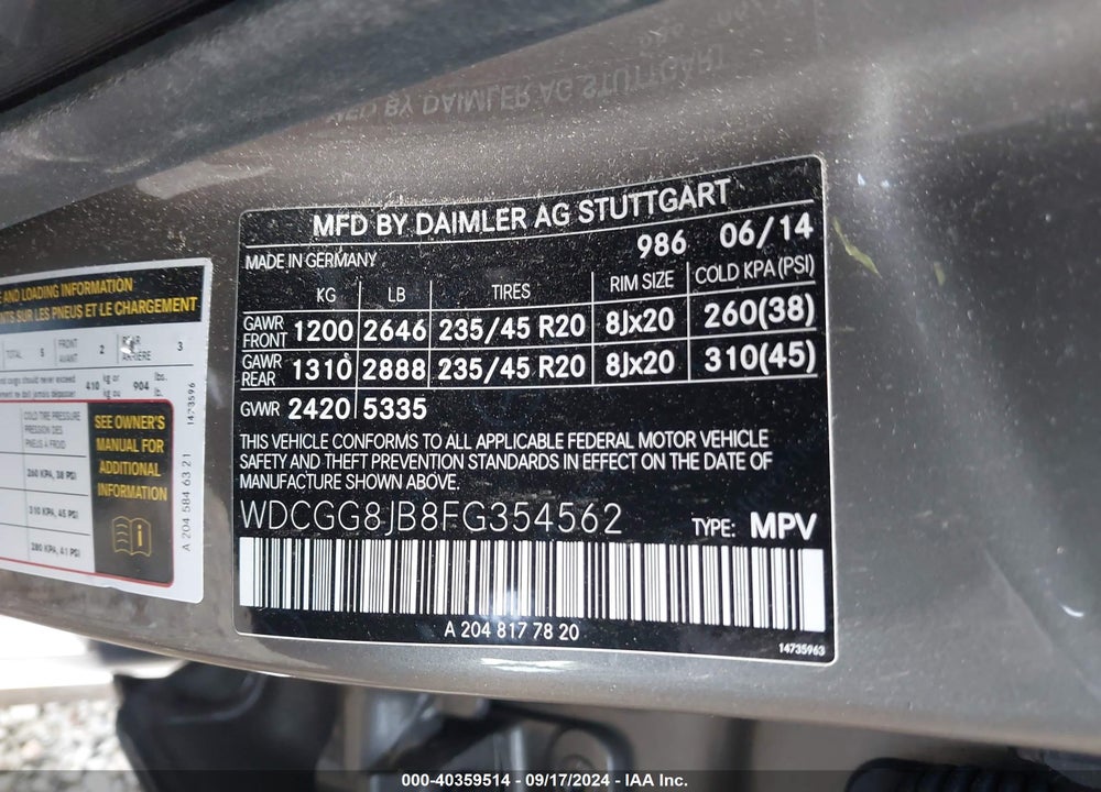2015 MERCEDES-BENZ GLK 350 4MATIC VIN: WDCGG8JB8FG354562