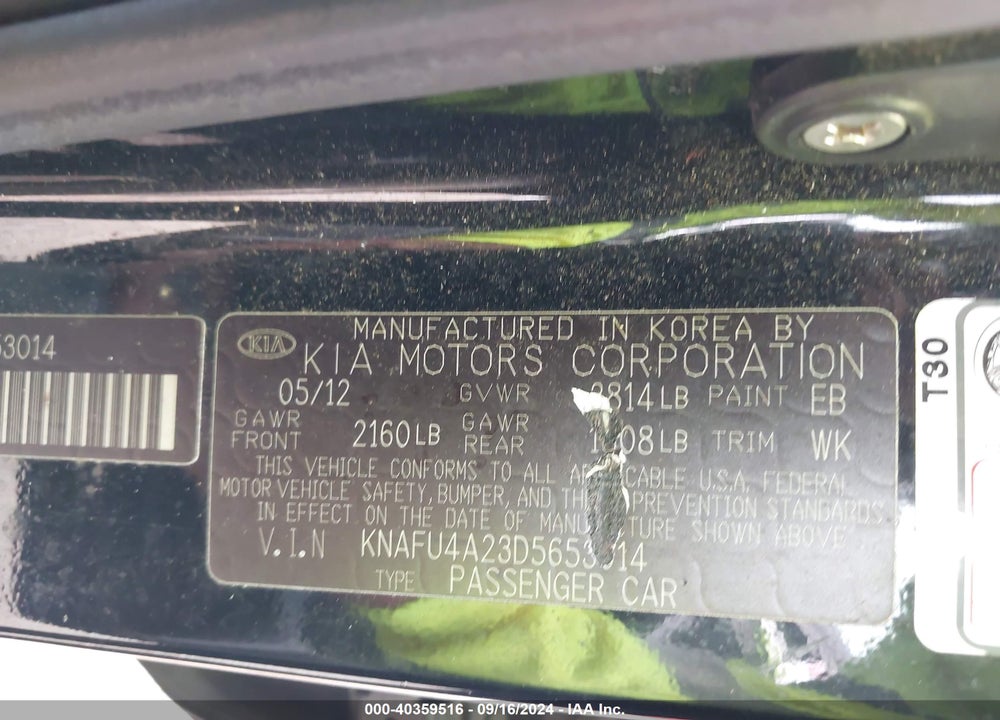2013 KIA FORTE EX VIN: KNAFU4A23D5653014
