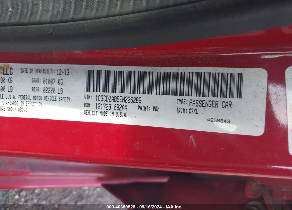 2014 DODGE AVENGER SE VIN: 1C3CDZAB9EN226266