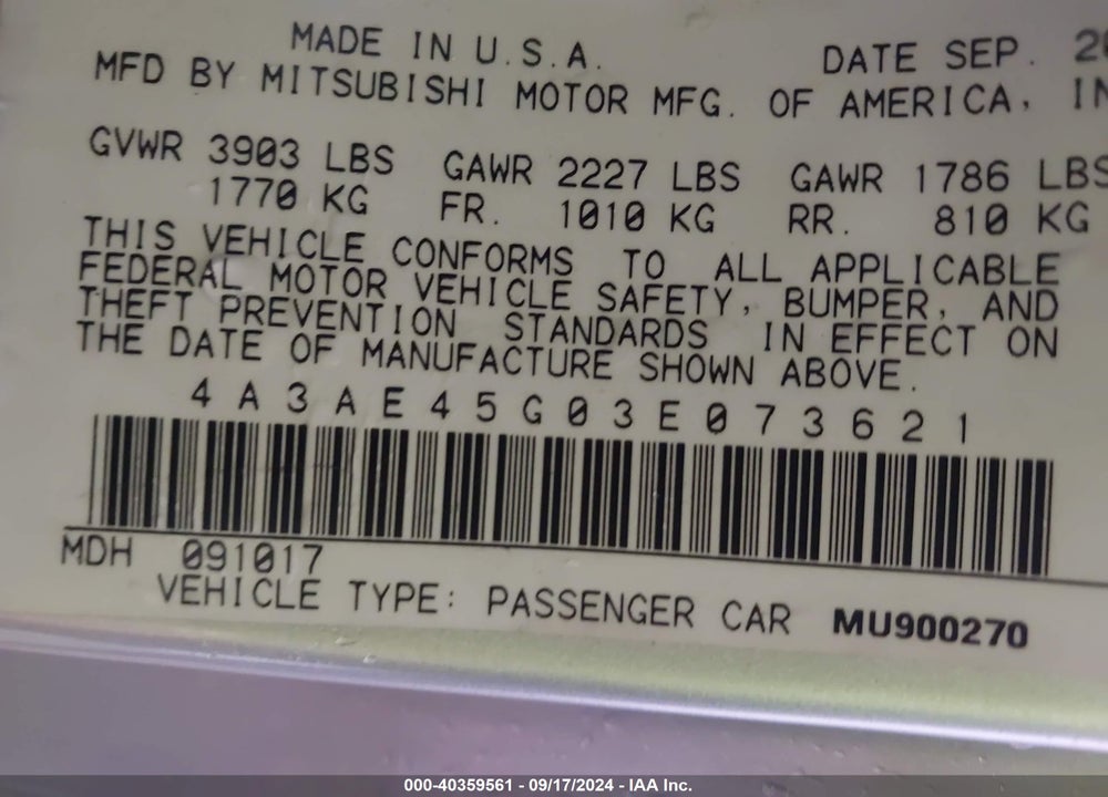 2003 MITSUBISHI ECLIPSE SPYDER GS VIN: 4A3AE45G03E073621