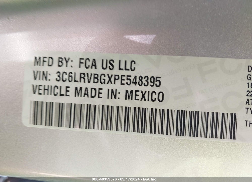 2023 RAM PROMASTER 1500 HIGH ROOF 136 WB VIN: 3C6LRVBGXPE548395