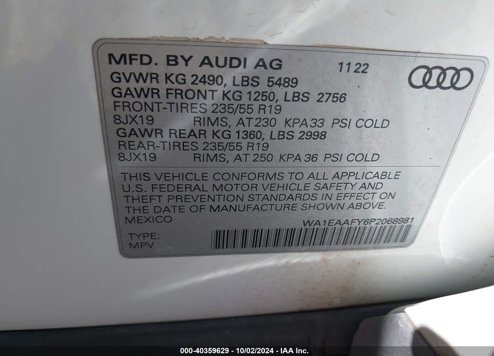 2023 AUDI Q5 VIN: WA1EAAFY6P2068981