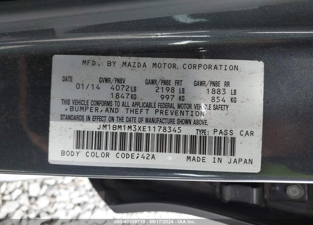 2014 MAZDA 3 S GRAND TOURING VIN: JM1BM1M3XE1178345