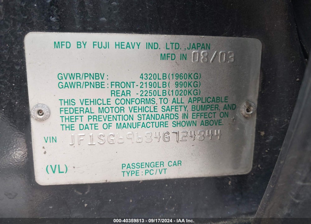 2004 SUBARU FORESTER 2.5XT VIN: JF1SG69684G724844