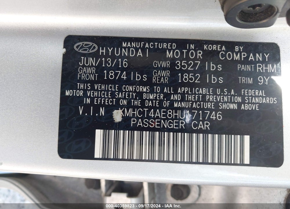 2017 HYUNDAI ACCENT SE VIN: KMHCT4AE8HU171746