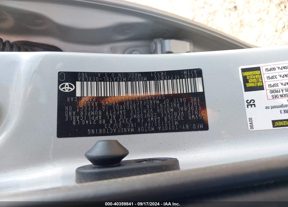 2023 TOYOTA COROLLA LE VIN: 5YFB4MDE9PP049532