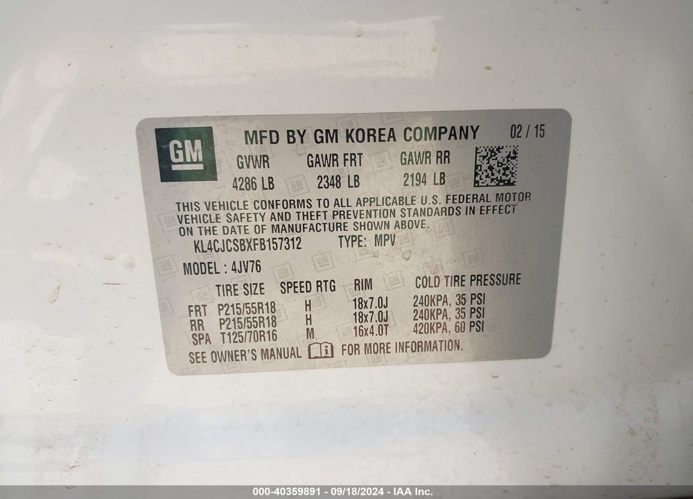 2015 BUICK ENCORE LEATHER VIN: KL4CJCSBXFB157312