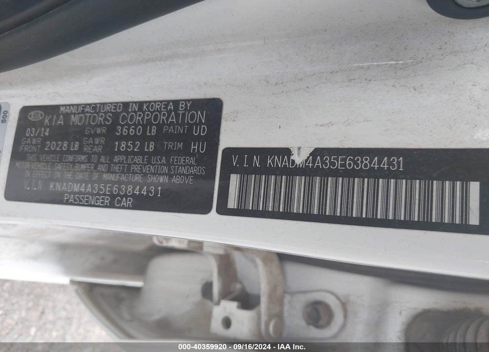 2014 KIA RIO LX VIN: KNADM4A35E6384431