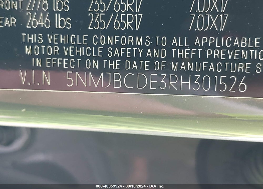 2024 HYUNDAI TUCSON SEL VIN: 5NMJBCDE3RH301526