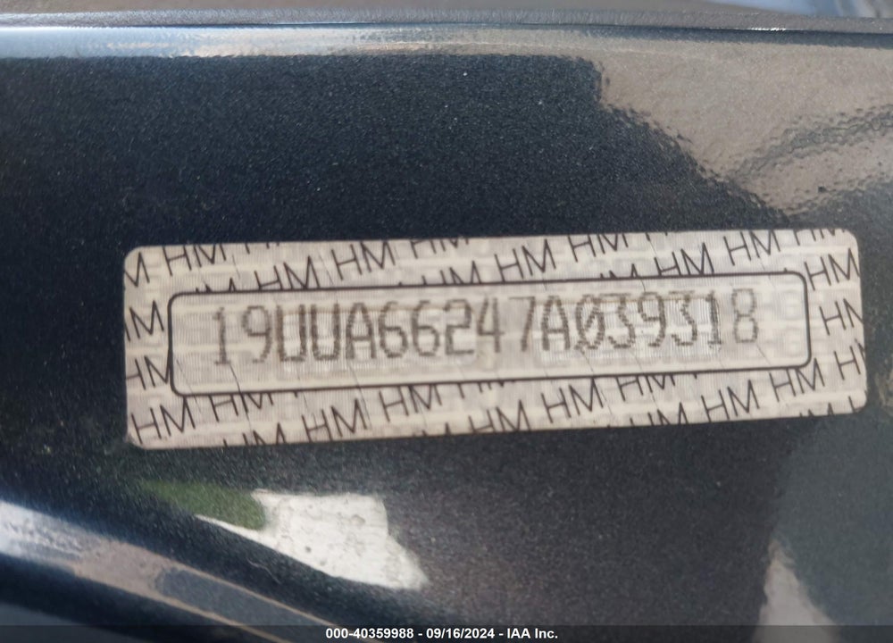2007 ACURA TL 3.2 VIN: 19UUA66247A039318
