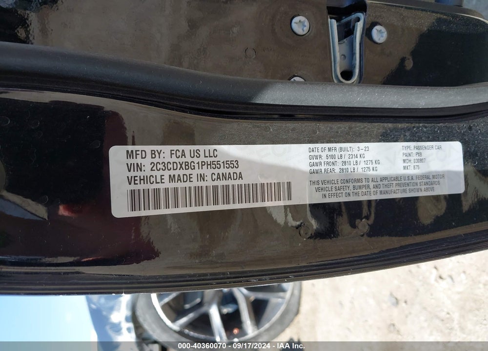 2023 DODGE CHARGER SXT VIN: 2C3CDXBG1PH551553