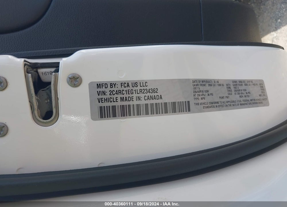 2020 CHRYSLER PACIFICA TOURING L PLUS VIN: 2C4RC1EG1LR234362