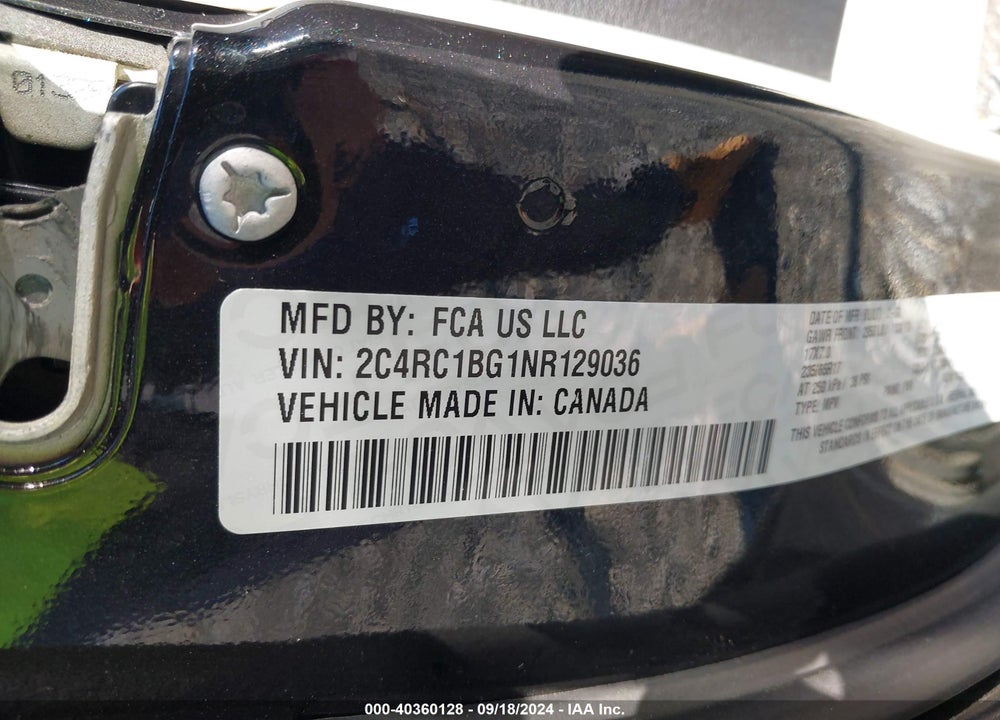 2022 CHRYSLER PACIFICA TOURING L VIN: 2C4RC1BG1NR129036