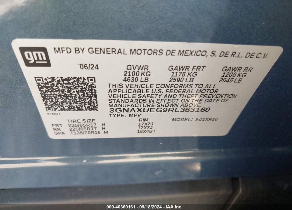 2024 CHEVROLET EQUINOX AWD LT VIN: 3GNAXUEG9RL363160
