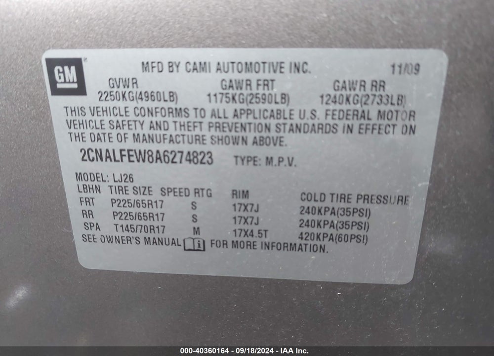 2010 CHEVROLET EQUINOX LTZ VIN: 2CNALFEW8A6274823