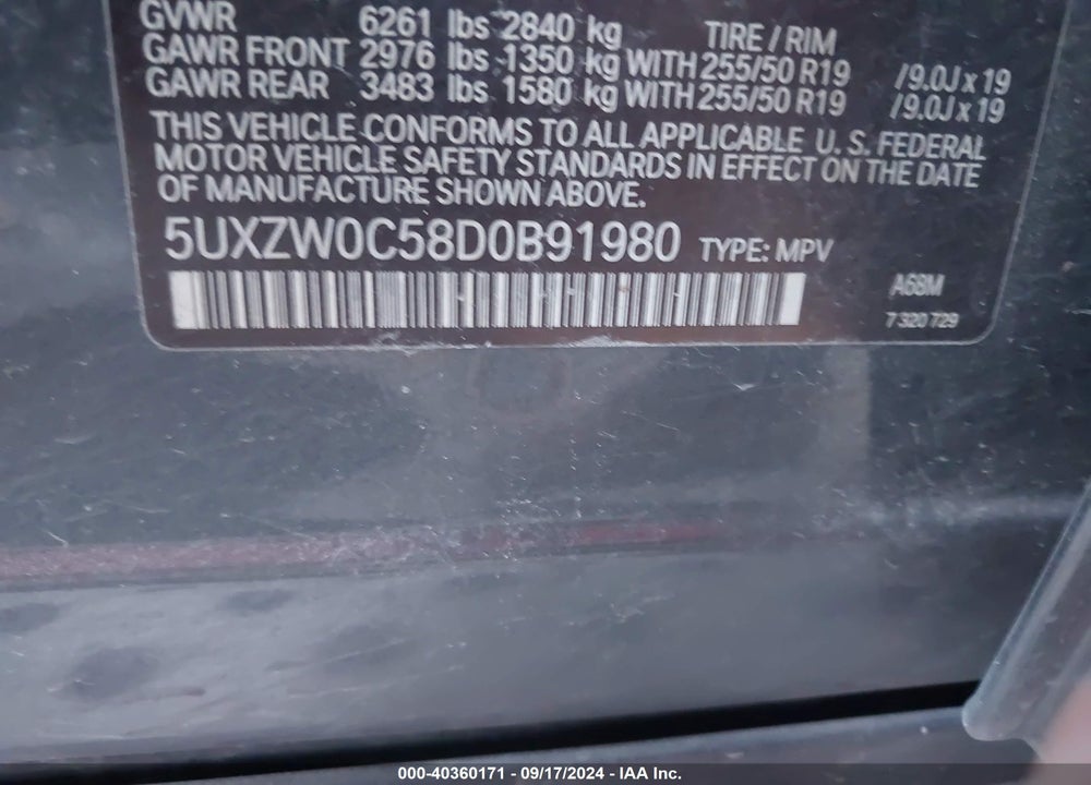 2013 BMW X5 XDRIVE35D VIN: 5UXZW0C58D0B91980