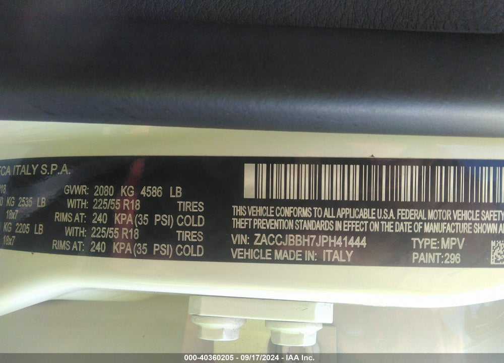 2018 JEEP RENEGADE ALTITUDE 4X4 VIN: ZACCJBBH7JPH41444
