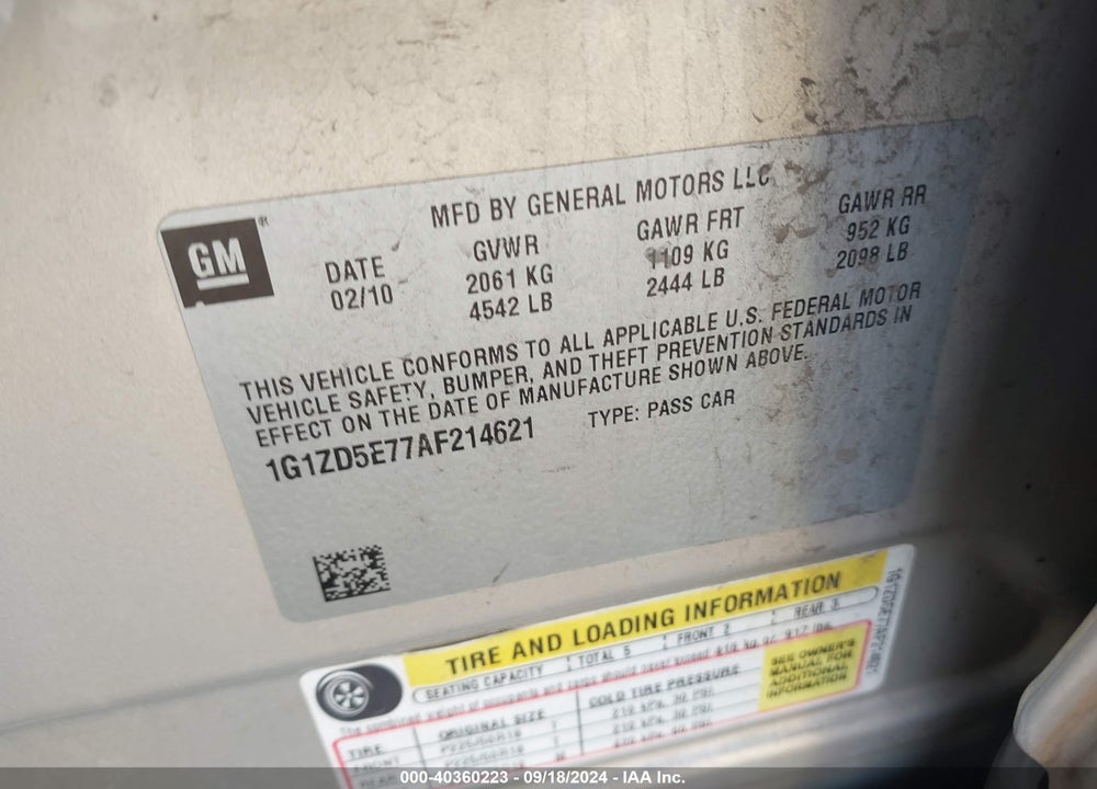 2010 CHEVROLET MALIBU LT VIN: 1G1ZD5E77AF214621