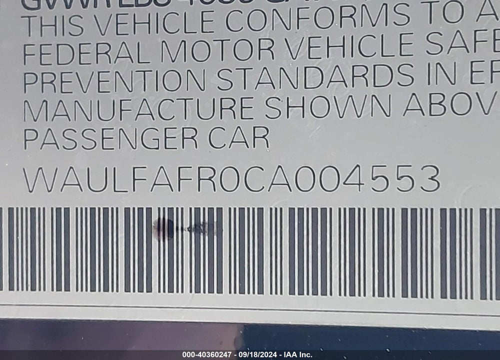 2012 AUDI A5 2.0T PREMIUM VIN: WAULFAFR0CA004553