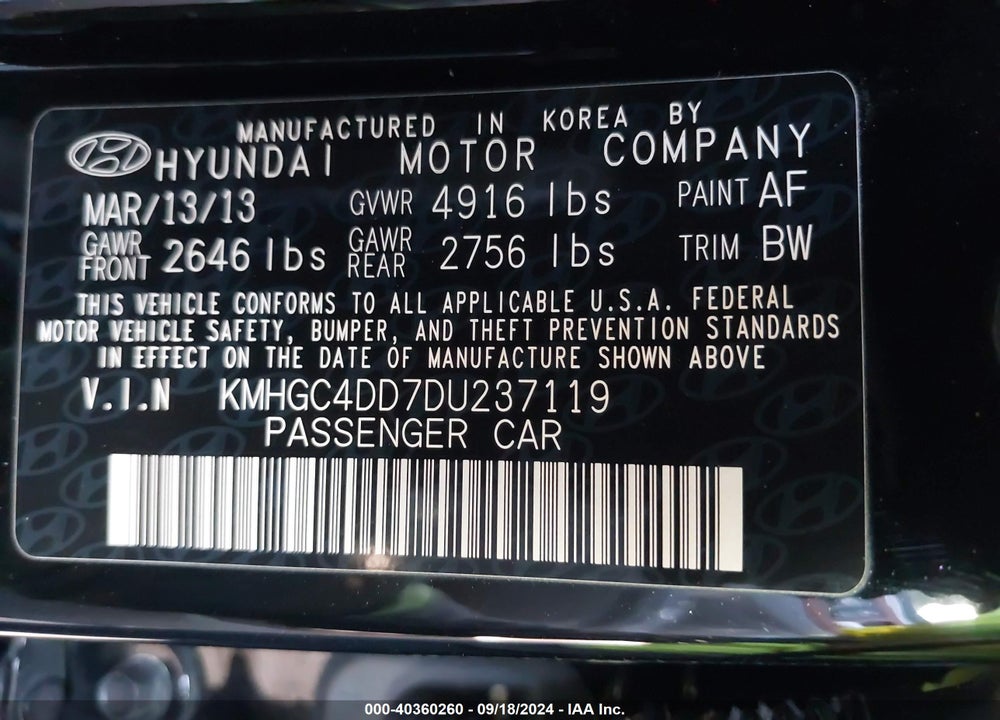 2013 HYUNDAI GENESIS 3.8 VIN: KMHGC4DD7DU237119