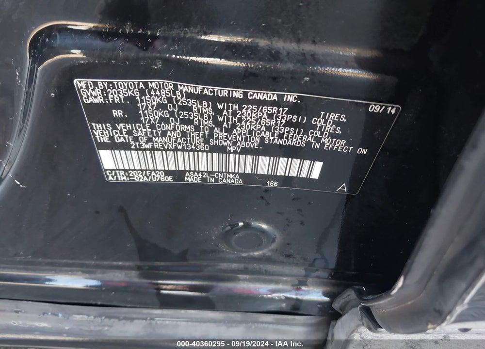 2015 TOYOTA RAV4 XLE VIN: 2T3WFREVXFW134360