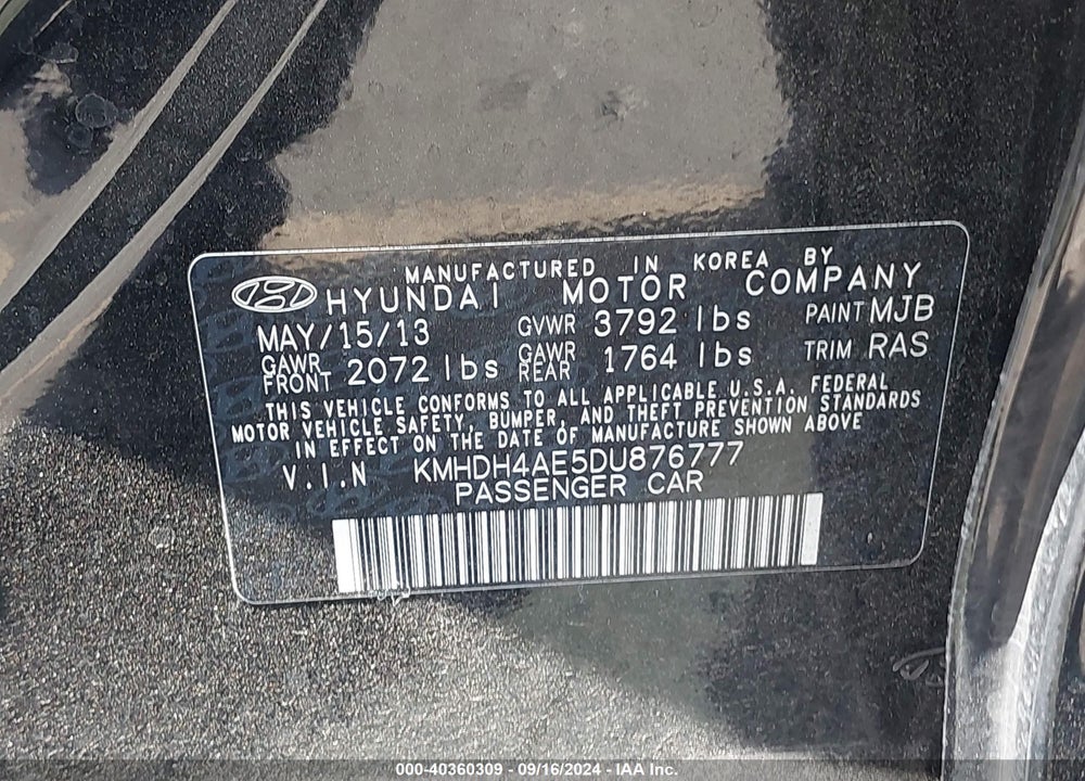 2013 HYUNDAI ELANTRA GLS VIN: KMHDH4AE5DU876777