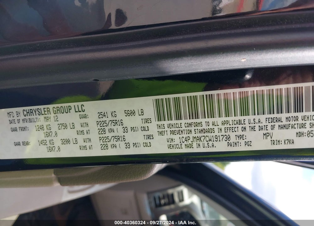 2012 JEEP LIBERTY SPORT VIN: 1C4PJMAK7CW191730