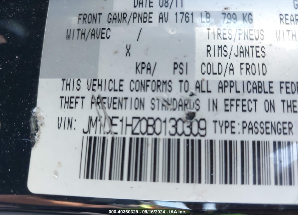 2011 MAZDA 2 SPORT VIN: JM1DE1HZ0B0130309